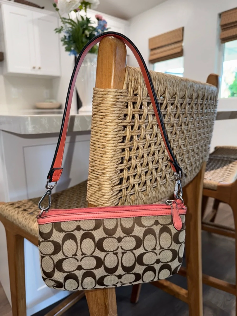 Coach Monogran Canvas Leather Pink Mini Shoulder Bag Wristlet Y2K VTG Designer - Picture 9 of 17